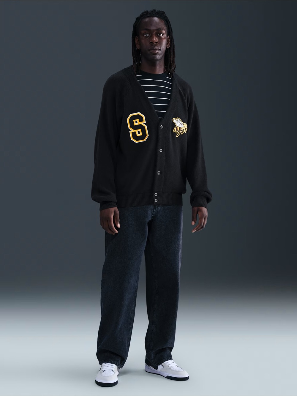 NWT Nike SB "S BEE" Collegiate Cardigan Sweater Black (HV0258-010) Sz XL